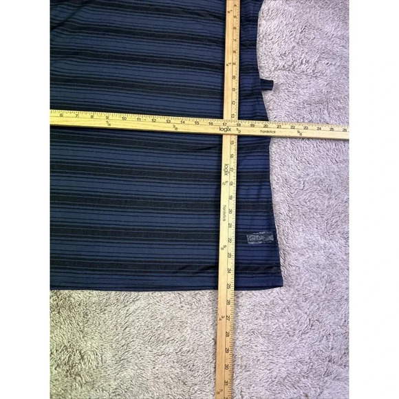 Athleta Vitality Tee Top T-Shirt Womens Large Blue Striped Semi-Sheer Athleisure - Picture 5 of 11